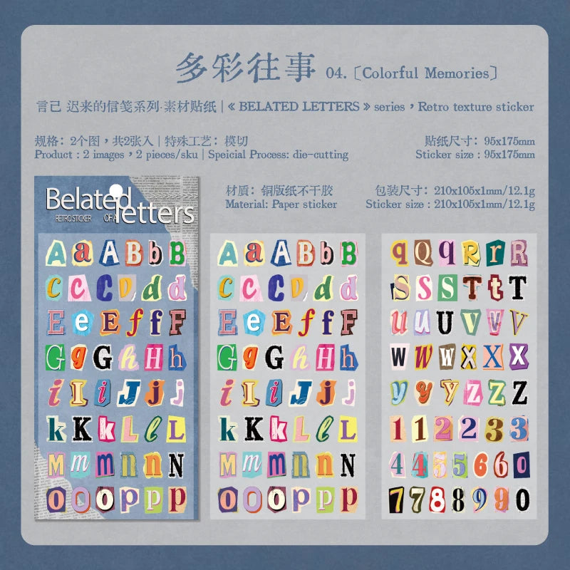 Vintage English Alphabet Number Symbol Stickers | 2pcs/set