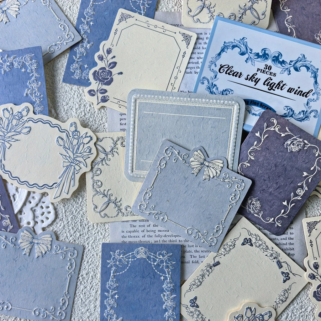 1 box of 30 sheets retro embossed floral border DIY writable decorative hard cardstock paper for scrapbooking Boxed sticky notes