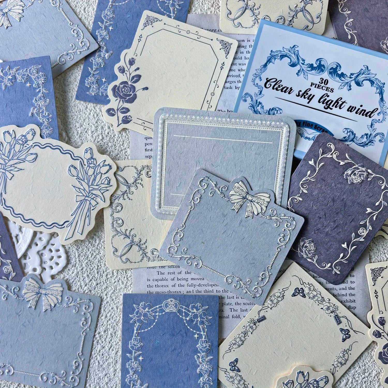 1 box of 30 sheets retro embossed floral border DIY writable decorative hard cardstock paper for scrapbooking Boxed sticky notes