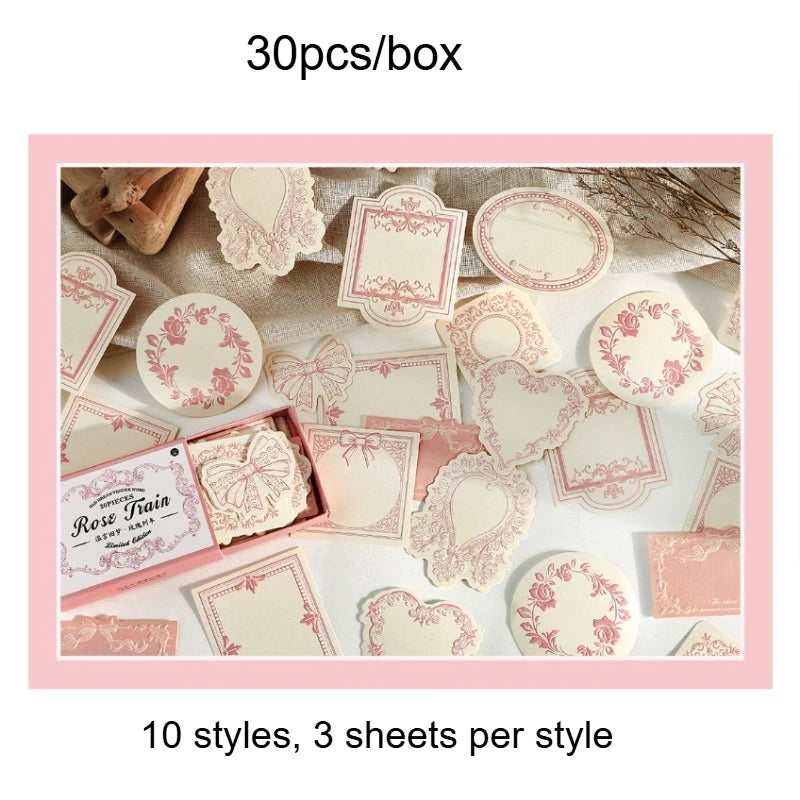 1 box of 30 sheets retro embossed floral border DIY writable decorative hard cardstock paper for scrapbooking Boxed sticky notes