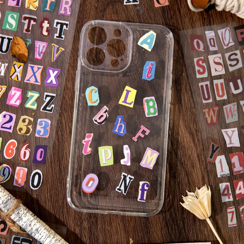 Vintage English Alphabet Number Symbol Stickers | 2pcs/set