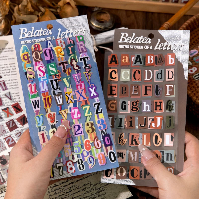 Vintage English Alphabet Number Symbol Stickers | 2pcs/set