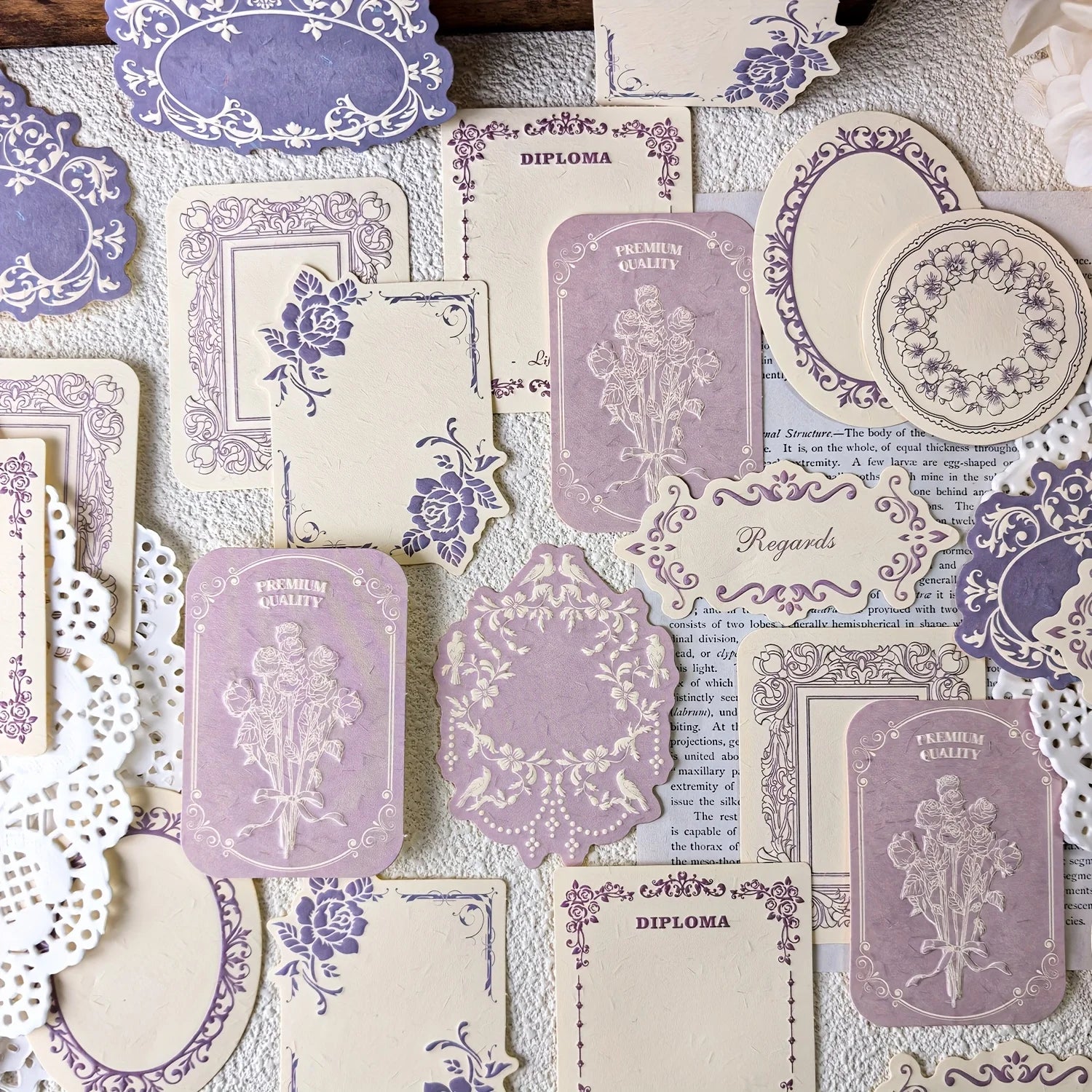 1 box of 30 sheets retro embossed floral border DIY writable decorative hard cardstock paper for scrapbooking Boxed sticky notes