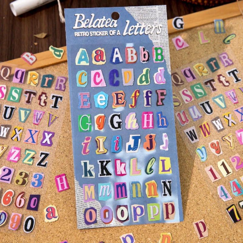 Vintage English Alphabet Number Symbol Stickers | 2pcs/set
