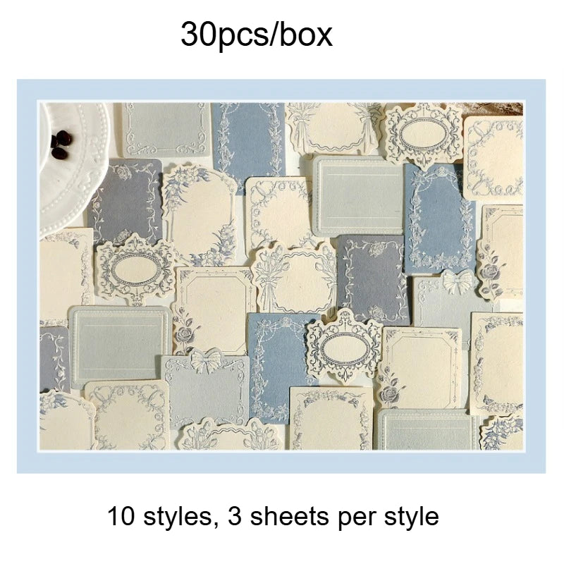 1 box of 30 sheets retro embossed floral border DIY writable decorative hard cardstock paper for scrapbooking Boxed sticky notes