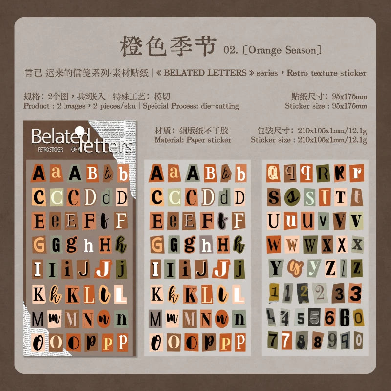 Vintage English Alphabet Number Symbol Stickers | 2pcs/set