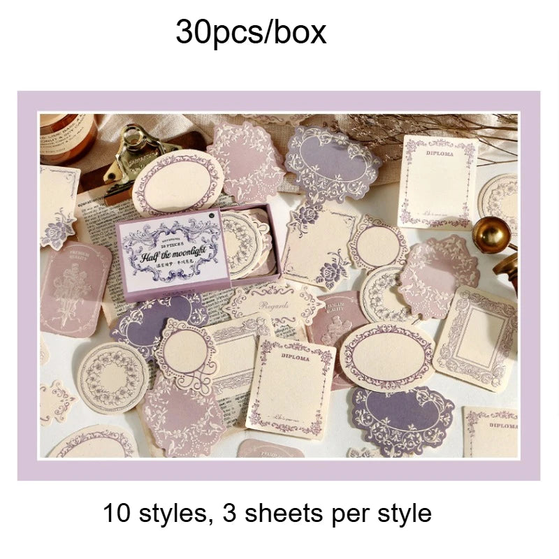 1 box of 30 sheets retro embossed floral border DIY writable decorative hard cardstock paper for scrapbooking Boxed sticky notes