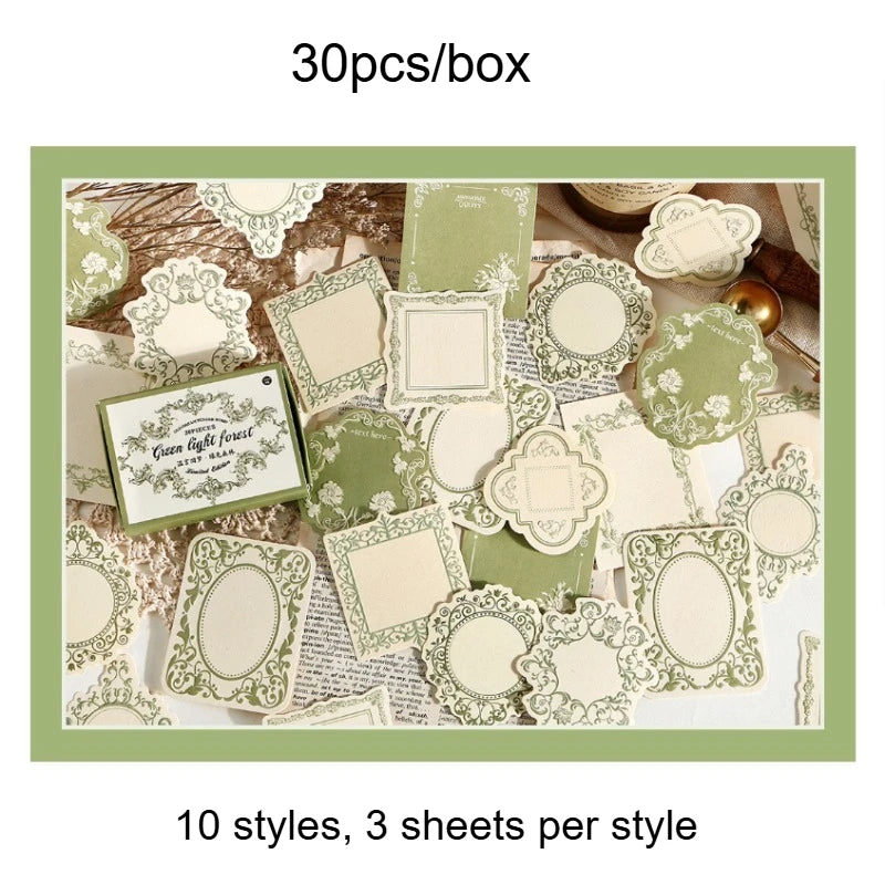 1 box of 30 sheets retro embossed floral border DIY writable decorative hard cardstock paper for scrapbooking Boxed sticky notes