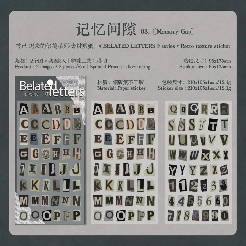 Vintage English Alphabet Number Symbol Stickers | 2pcs/set