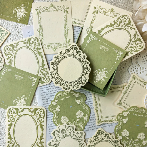 1 box of 30 sheets retro embossed floral border DIY writable decorative hard cardstock paper for scrapbooking Boxed sticky notes
